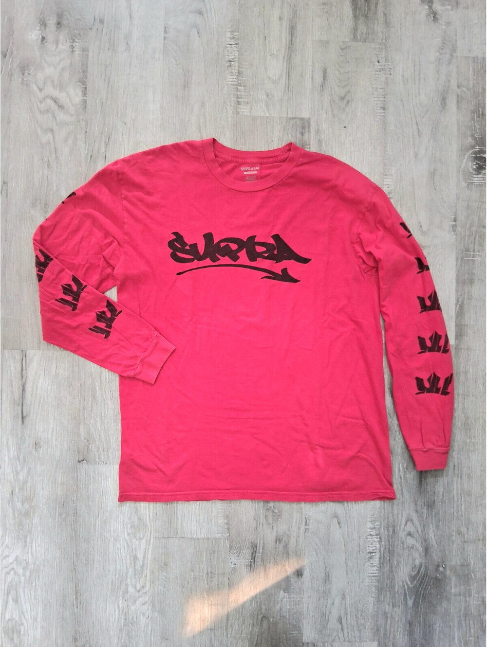 SUPRA Men's Lg 100% Cotton Red w/Black Brand Graphic Crew Neck Long Sleeve Shirt